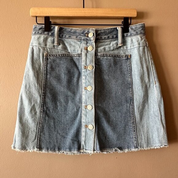 Women's 27 Madewell X ISKO Patchwork Jean Skirt Raw Edge 70's Style - Picture 2 of 8